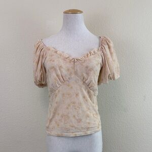 Louna Women's Milkmaid Cream‎ Puff Sleeve Crop Top Size Medium